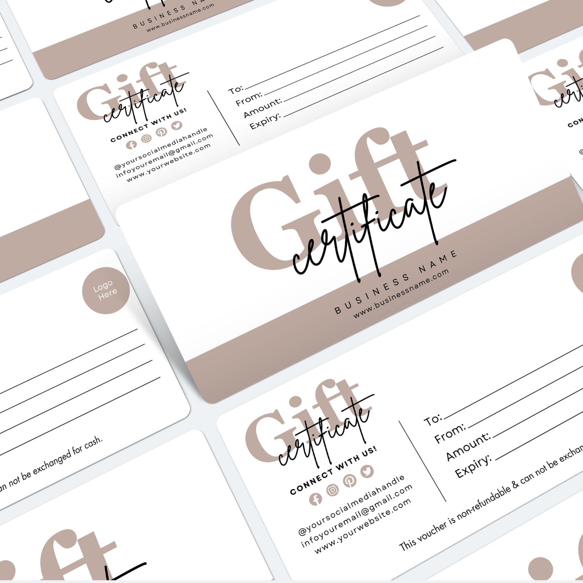 Customizable Gift Certificate Templates – Resell with PLR & MRR n a white back ground