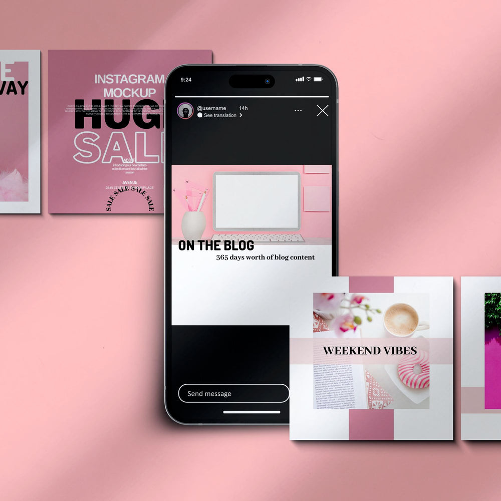 Pink Instagram Templates - Resell with PLR &amp; MRR on a pink background