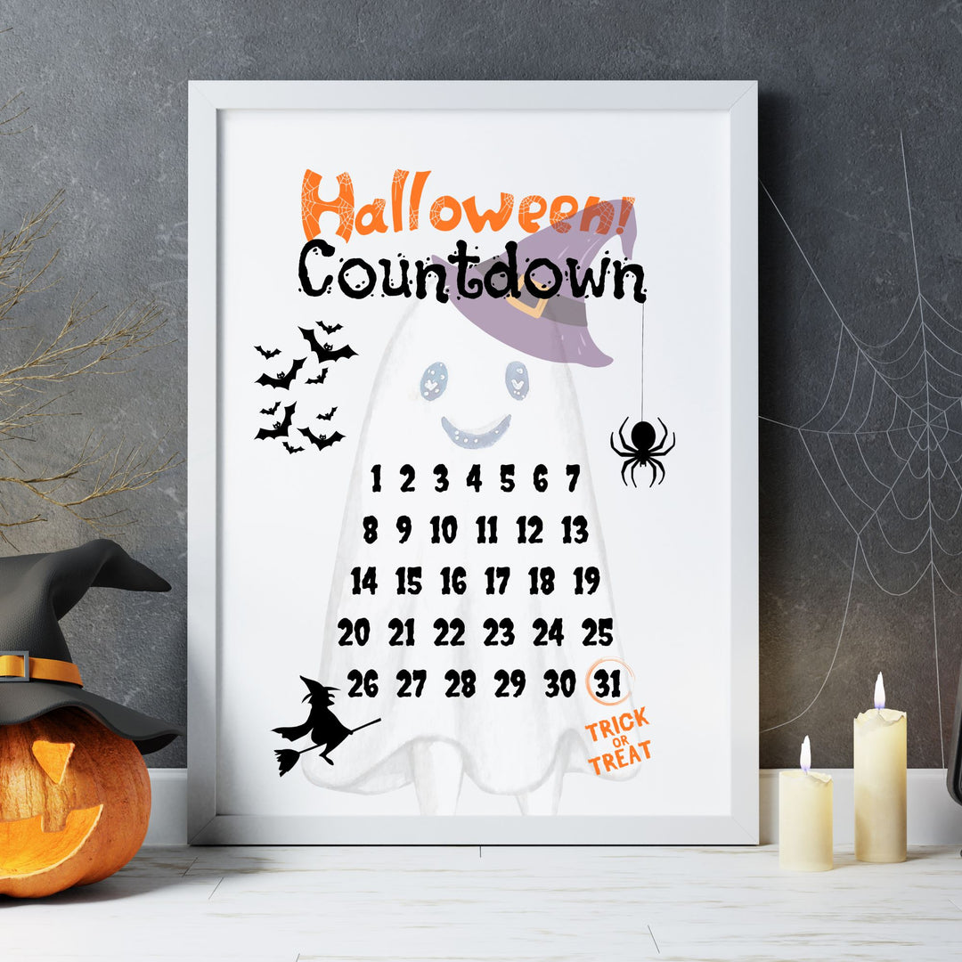  Halloween Countdown Calendar - Resell with MRR  in a frame with some halloween decor