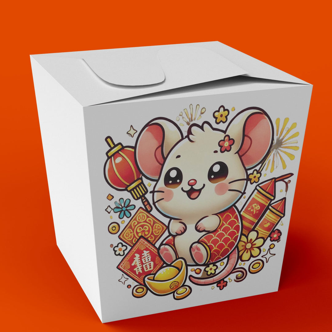 A Chinese Zodiac mouse on a takeaway box