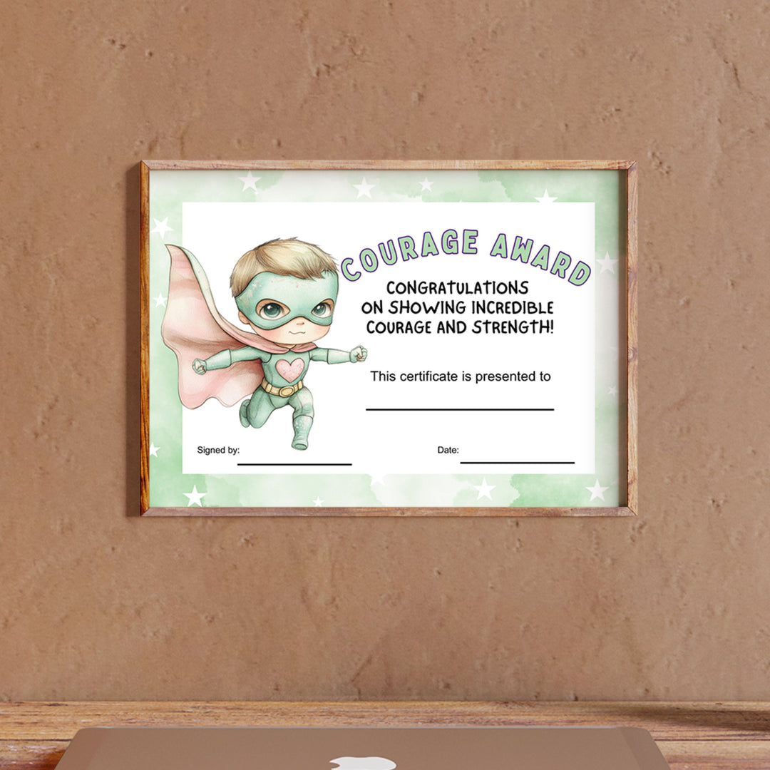 a Printable Courage Certificate for Kids in a frame on a wall