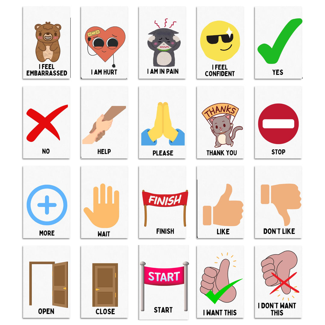 a selection of Communication Picture cards for non-verbal children  on a white back ground