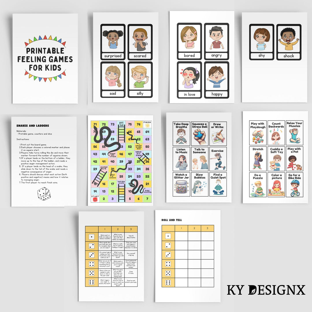 a collection of the Printable Feeling Games for Kids