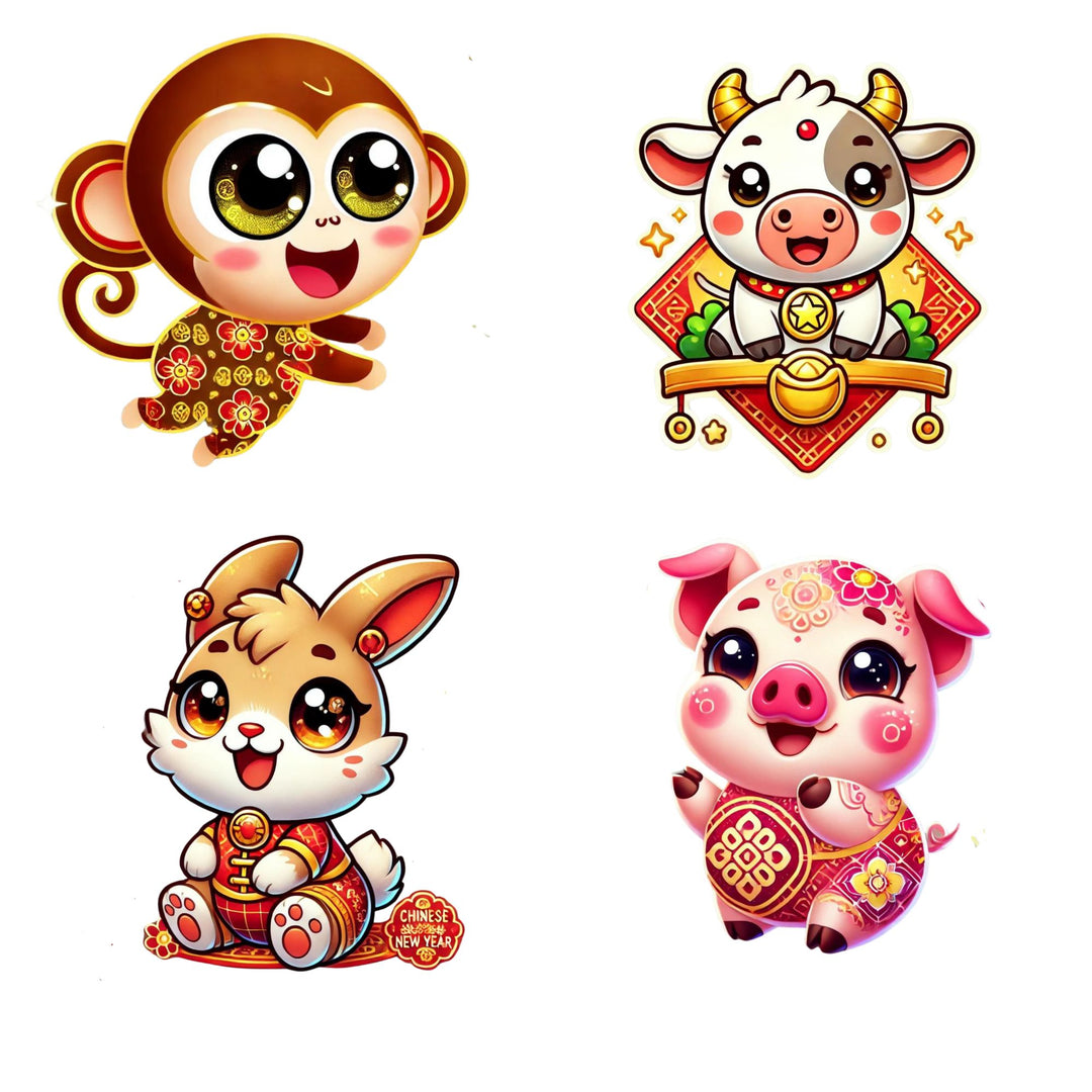 a collection of 4 cute chinese new year animals