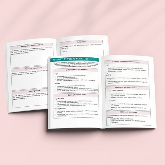 two open journals on a pink background