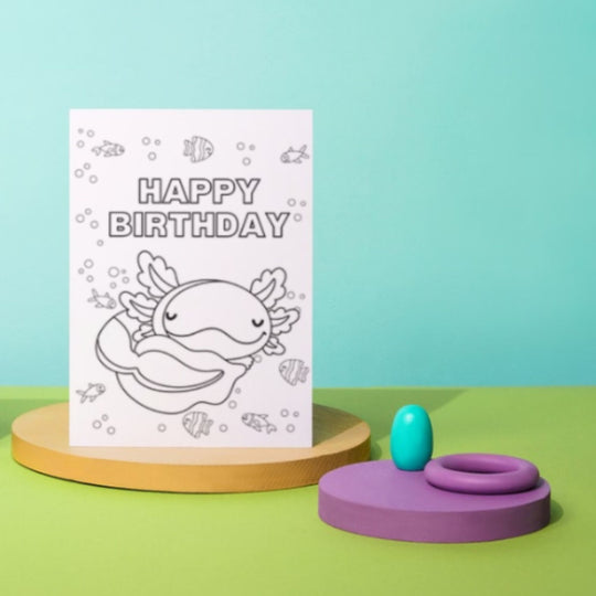 Cute Axolotl Coloring birthday card - KY designX