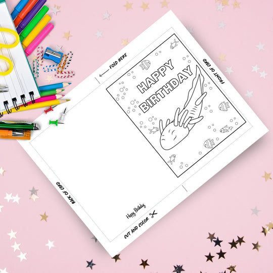 Cute Axolotl Coloring Birthday Card - KY designX