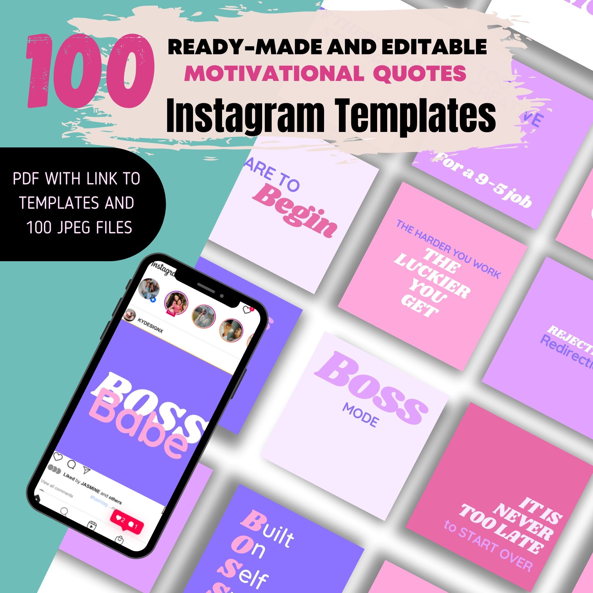 Editable Pink Motivational Instagram Templates - KY DesignX