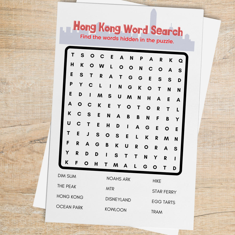 Free Hong Kong Word Search - KY designX