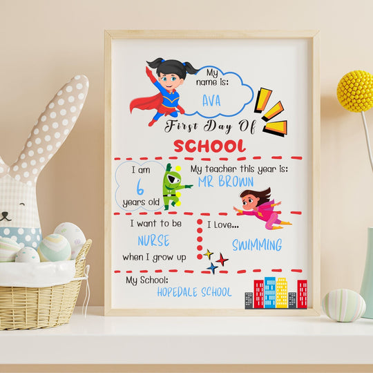 Free Superhero Girl First Day of School Poster - KY designX