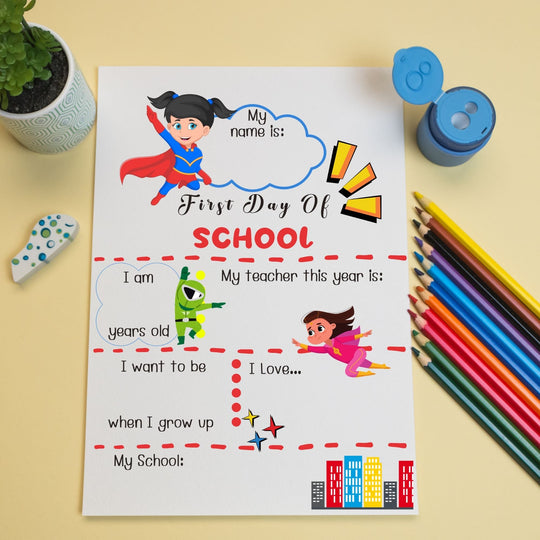 Free Superhero Girl First Day of School Poster - KY designX