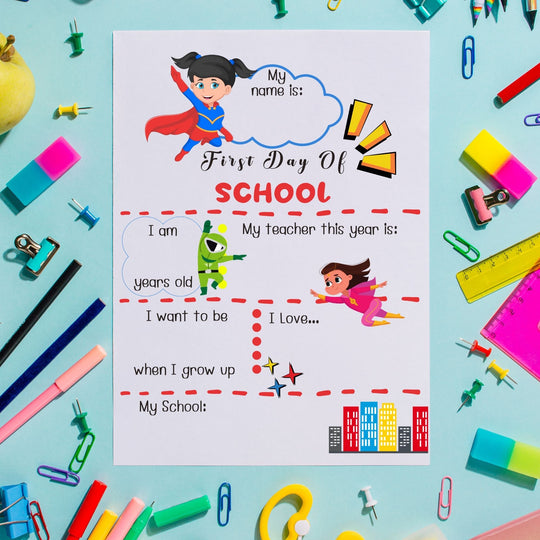 Free Superhero Girl First Day of School Poster - KY designX