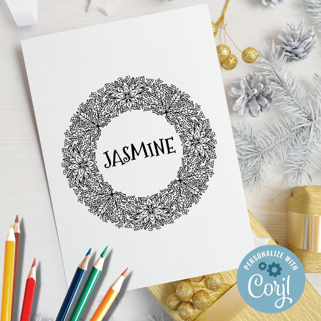 Personalised Christmas Colouring Wreath - KY designX