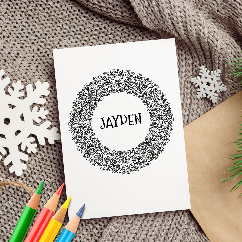 Personalised Christmas Colouring Wreath - KY designX