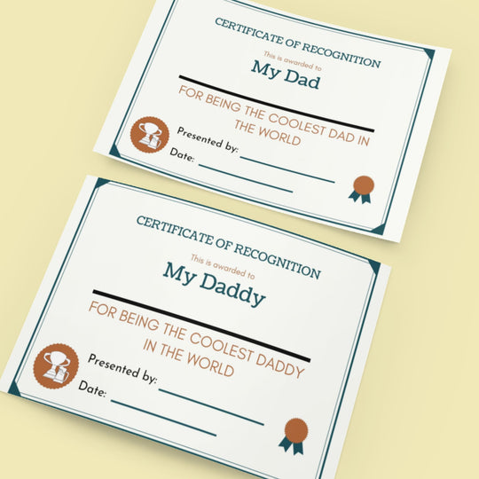 Printable certificate for special dad and daddy - KY designX