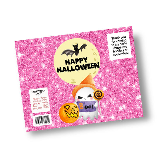 Sparkling Pink Printable Halloween Chip Bag - KY designX